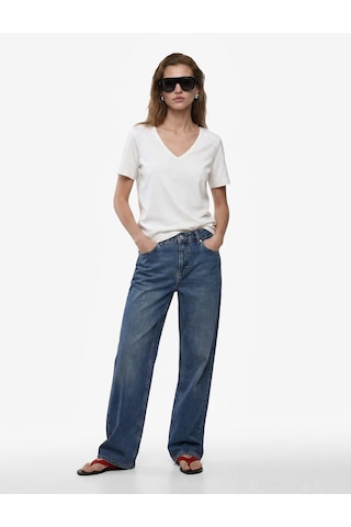 Koton Pamuklu Slim Fit Kısa Kollu V Yaka Tişört Ekru 6sak50425ek