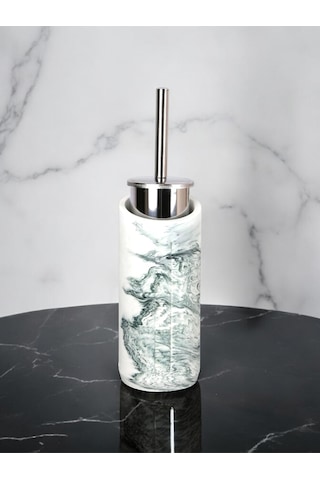 2 Parça Yeşil Mermer Desenli Beton Tuvalet Fırçası Metal Wc Fırçalığı Yeşil