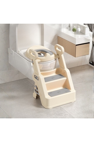 Merdivenli Katlanır Klozet Adaptörü Çocuk Tuvalet Eğitimi Ve Banyo Tuvalet Lavabo Yükseltici Gri