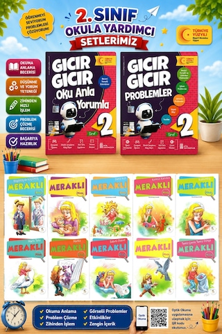 2.sınıf Oku Anla Yorumla + Problemler + Meraklı Minik Hikaye Seti