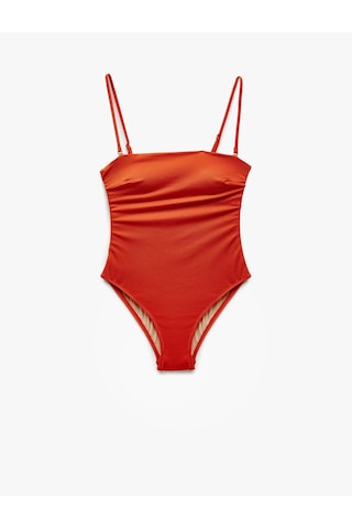 Koton Astarlı Çıkarılabilir Askılı Parlak Hafif Destekli Straplez Mayo Kahverengi 5sak20060mm Kahve Kahverengi