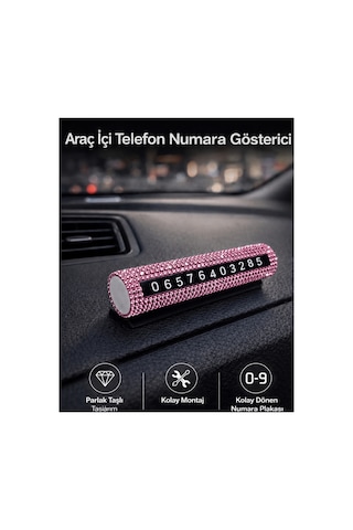 Toz Pembe Kristal Taşlı Numaralık Numaratör Araç İçi Lüks Metal Gövde