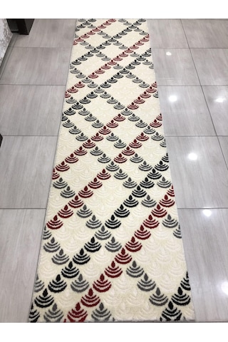 Saray Halı Samyeli 10942 Wk 80X300 Krem Kırmızı Gri Yolluk !