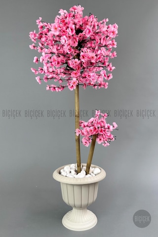 Biçiçek Yapay Pembe Sakura Ağacı 125 Bahar Dalı Krem Nergi̇s Saksıda