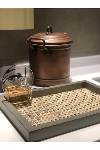 Rattan Hazeran Tepsi Ihlamur Yeşili Eskitme Model Dikdörtgen %100 Doğal Hazeran M026