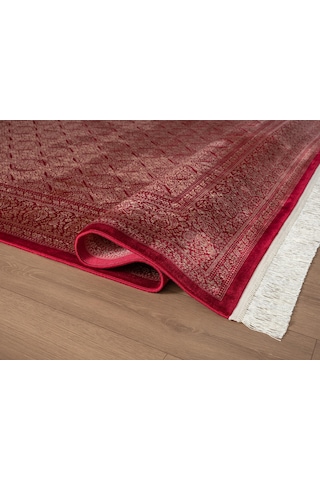 Imperial Luxe Il007j Kırmızı Çerçeveli Halı Klasik Desen 100 Tarak Bambu Viskon İpek Serisi-714 Kırmızı