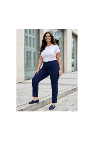 Hanezza Kadın Büyük Beden Lacivert Bilek Boy Yüksek Bel 42-56 Likralı Dikişli Pantolon Lacivert - 5553126 Lacivert