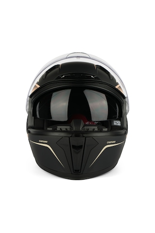 Caspiano Homer Full-face Led Işıklı Glossy Black / Gold Motosiklet Kaskı Ece-r 22.06 Sertifikalı Sarı