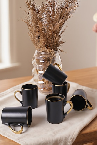 Keramika Mat Siyah Gold File Zen Kupa 8 Cm 6 Adet 956