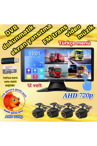 Balık Gözü 4 Adet Ahd 720p 170'' Kamera Ve Dokunmatik 10.36'' Video Müzik Dvr Ekran 12 V 256 Gb