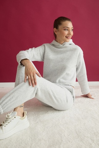 Fullamoda 3 İplik Basic Beli Stoperli Jogger Eşofman Takımı Grimelanj