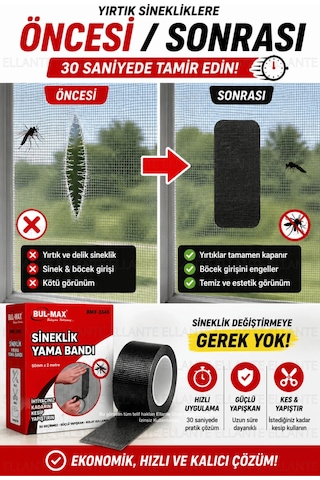 Sineklik Yama Bandı 50 Mm X 2 Metre Güçlü Yapışkanlı Sineklik Tamir Bandı Kes Yapıştır Fiber File On