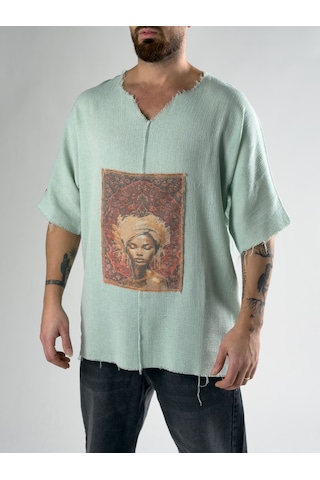 Cocopelli Tasarım Portre Yeşil Erkek T-shirt Coc2809 Yeşil