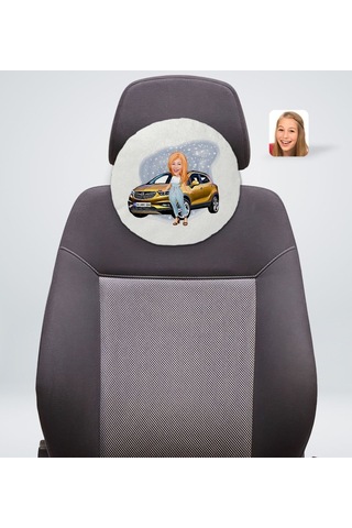 Kişiye Özel Plakalı Kadın Opel Mokka Karikatürlü Yuvarlak Araç Ko (503989047)