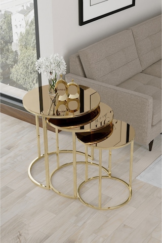 Liv Çelik Kapi Aksesuarlari Gold Bronz Aynalı Zigon Sehpa Altın