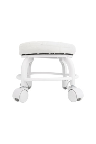 Xiyyadms Yüksek Dayanıklı Düşük Kayar Tabure - Pu Deri, Sessiz Tekerlekli, Çok Fonksiyonlu Temizlik, Manikür, Yoga - 25x5x23cm, Beyaz Beyaz