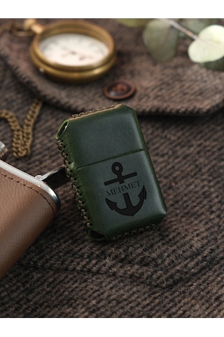 Vagave Yeşil Renk Hakiki Deri Kılıflı Zippo Benzinli Çakmak
