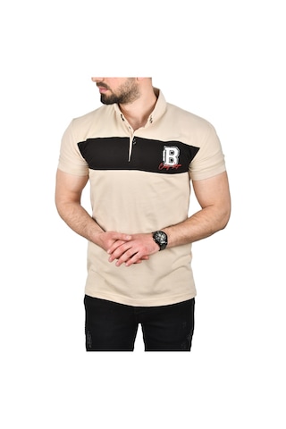 Deepsea Erkek Bej Slim Fit Nefes Alan Pamuklu Kumaş Dar Kesim Kıvrılmaz Yaka Polo Yaka Tişört 2503019 Bej