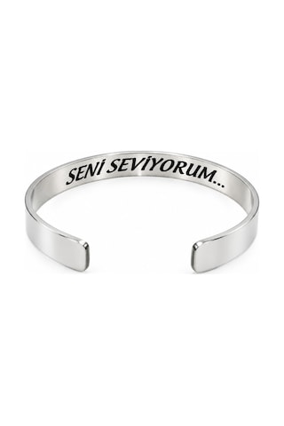 Çelik Bileklik Parlak Ve Paslanmaz Çelik Her Bileğe Uygun Ayarlanabilir Ölçülü Sözlü Bileklik Gümüş12
