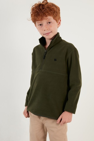 Lela Yumuşak Dokulu Fermuarlı Dik Yaka Şardonlu 2'Li Paket Çocuk Polar 5905002S2 Haki-Oranj