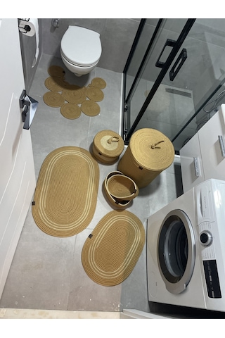 Banyo Takımı Çamaşır Sepeti Banyo Organizer Sepet Paspas Klozet Önü Paspas 7 Li Banyo Seti Kahverengi