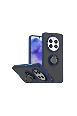 Realme 12 Pro Plus Uyumlu Kılıf Yüzüklü Standlı Extra Darbe Koruma Sert Silikon Kapak-lacivert Lacivert