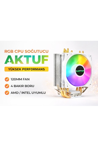 Aktuf Ak4x Rainbow 4 Bakır Borulu Amd/intel Kule Tipi Yüksek İşlemci Soğutucusu Beyaz