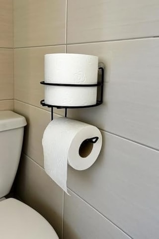 Yapışkanlı Tuvalet Kağıtlığı Mat Siyah Metal Tuvalet Kağıt Tutacağı Ve Yedek Standı, Delmeden Montaj, Suya Dayanıklı Banyo Organizeri Yuvarlak 16.5 x 12.2 x 11.2 CM