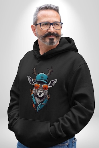 Güneş Gözlüğü Savaşcı Geyik Kadın Erkek Siyah Kapüşonlu Sweatshirt Hoodie Siyah
