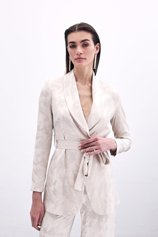 Sateen Bağlamalı Jakarlı Ceket - Bej-135779 Bej