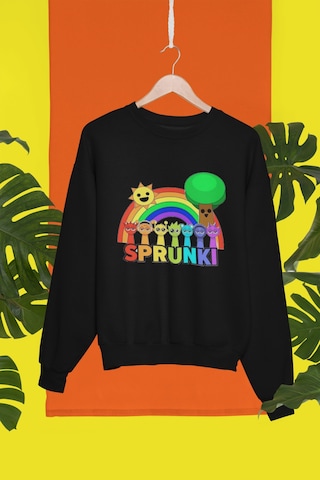 Magors Stıl-x Sprunki Baskılı Bisiklet Yaka Çocuk Sweatshırt Siyah-6