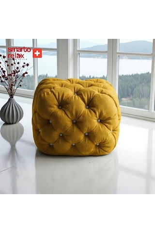 Smarto Relax Swiss Style Puf Zinal Ayaksız Kapitoneli Kare 45x45 Cm Baby Face Dekoratif Kapitoneli Dekoratif Puf Sarı