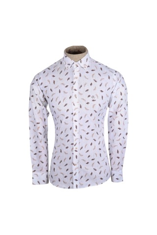 Standart Yaka İğneli Yaprak Desen Gömlek Slim 001