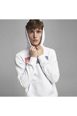 Jack & Jones Kapüsonlu Logo Baskili Sweatshirt - Corplogo 12152840 White Beyaz