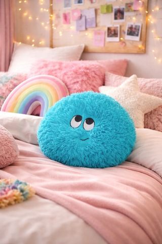 Merty Avm Peluş Yastık 35cm Yumuşak Dekoratif Yastık Çocuk Genç Odası Süs Yastığı Açık Mavi