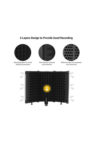 Ruicoo 3-panel Mikrofon Gürültü Engelleyici: Çok Katmanlı Ses Emici, Çevreleyici, Tahta/stant Uyumlu, Taşınabilir, Mikrofon Ve Stant Hariç