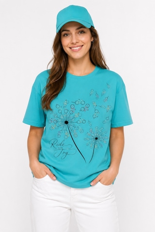 Bayloranzzo Ride With Joy %100 Pamuk Heavy Cotton Premium Kalite Kadın Tişört Su Yeşili