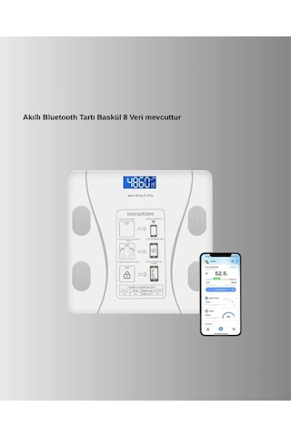 Bluetooth Akıllı Tartı 8 Fonksiyonlu Dijital Baskül, 180 Kg Kapasiteli Renkli