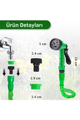 Sopytech 7 Fonksiyonlu Ayarlanabilir Su Tabancalı Sızdırmaz Esnek 60 Metre Uzayan Bahçe Sulama Hortu
