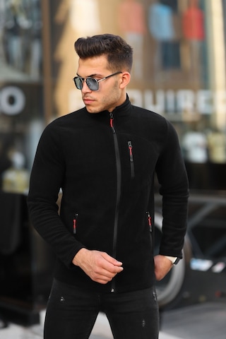 Kozik Standart Kalıp Tam Fermuarlı 3 Cepli Erkek Polar - Siyah