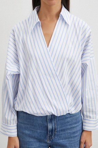 Uterpe Cross-front Striped Blouse Mavi