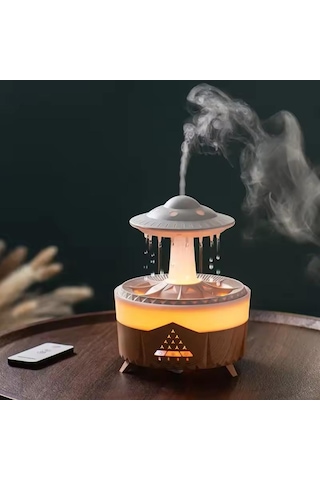 Hava Nemlendirici Aroma Difüzör Kumandalı 350ml 7 Renk Led Işıklı Su Damlacıklı Ufo