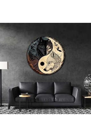 Yin Yang Kurtlar Yuvarlak Metal Tablo