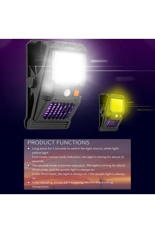 Sones E-smarter W7104-2 Cob Güneş Enerjili Duvar Lambası Klipsli Sivrisinek Öldürücü Lamba Taşınabilir Vücut Sensörlü Açık Bahçe Lambası