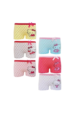 Dode Flora Neyl Kız Çocuk Karışık Kedicik Desenli Likralı Pamuklu 6 Lı Paçalı Boxer Karışık