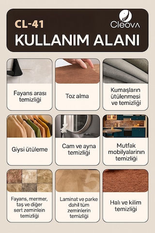 Cleova CLV-4041 2000 W Çok Fonksiyonlu 26 Parça Buharlı Temizleyici Paspas - Buharlı Temizlik Makinası