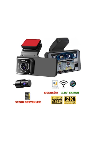 Navimex Dvr-411 3.16" Araç İçi Kamerası Dvr Wi-fi Lcd Ekranlı Gece Görüşlü 2 Kameralı 2k+1k G-sensör