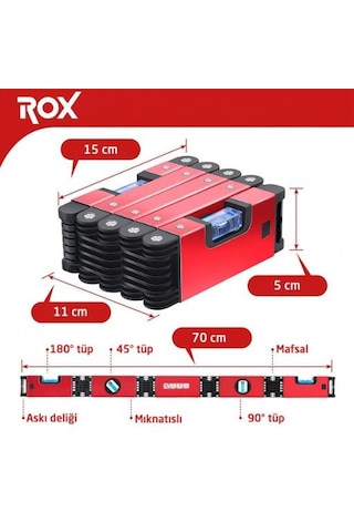 Rox 0176 Profesyonel Mıknatıslı Alüminyum Katlanır Su Terazisi 70 Cm