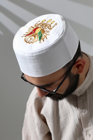 Osmanlı Arma Desenli Kalıp Kumaş Takke Beyaz