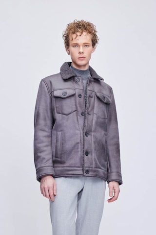 Hatemoğlu Gri Slim Fit Bebe Yaka Deri Mont